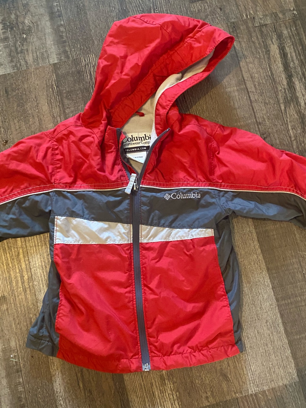 Columbia Red and Gray Kids' Hooded Rain Jacket
